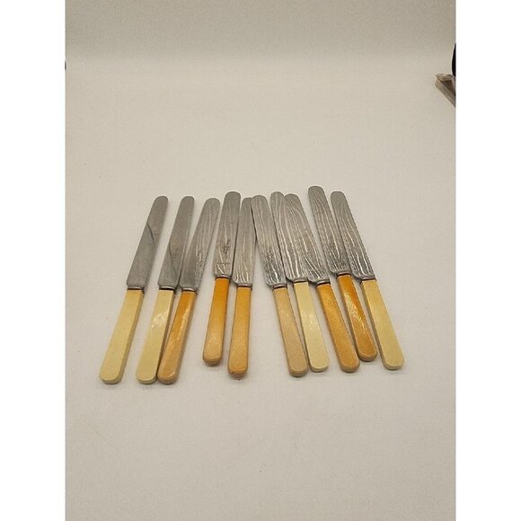 10  VINTAGE SHEFFIELD BAKELITE HANDLED BUTTER MAIN KNIVES ENGLAND - Picture 1 of 6